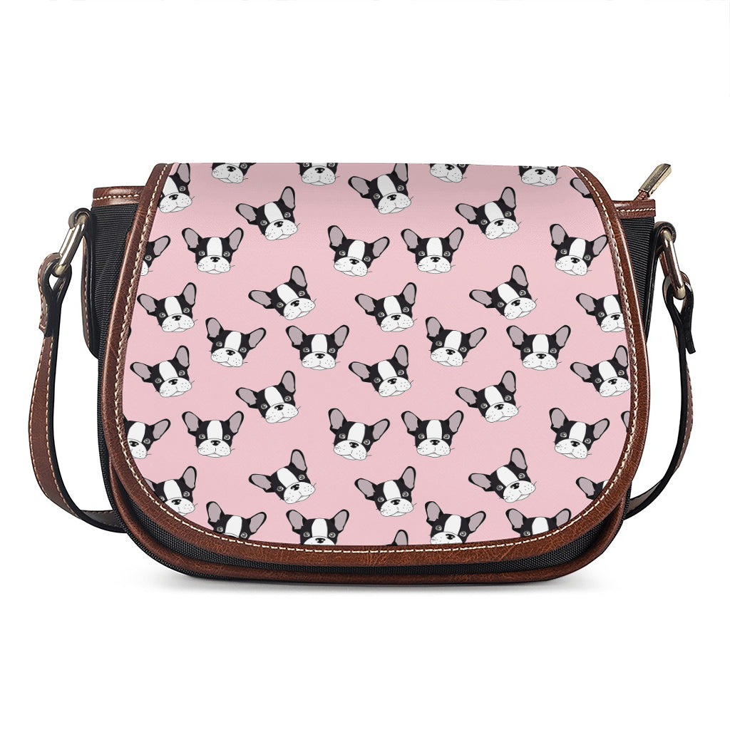 Cartoon French Bulldog Pattern Print Saddle Bag