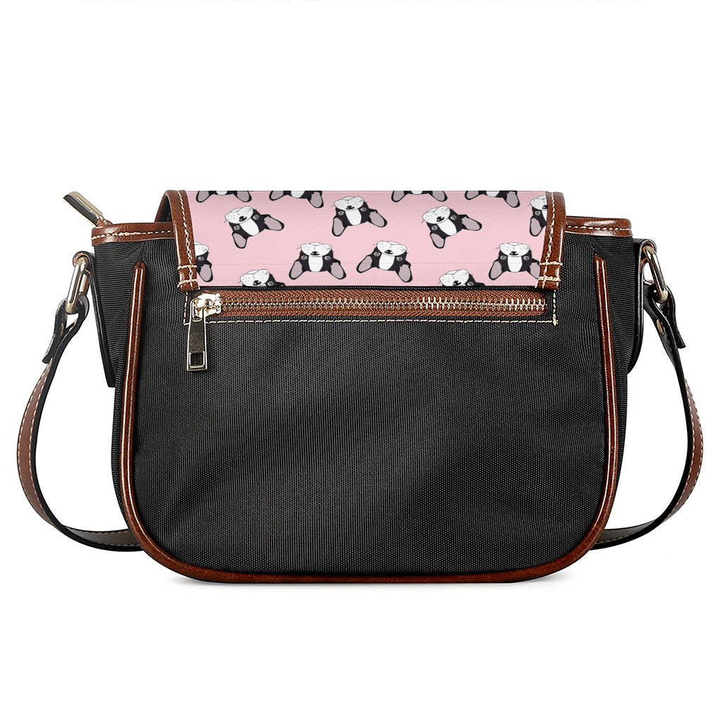 Cartoon French Bulldog Pattern Print Saddle Bag