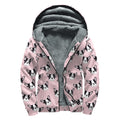 Cartoon French Bulldog Pattern Print Sherpa Lined Zip Up Hoodie