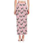 Cartoon French Bulldog Pattern Print Side Slit Maxi Skirt