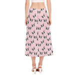 Cartoon French Bulldog Pattern Print Side Slit Midi Skirt