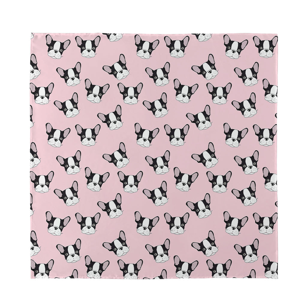 Cartoon French Bulldog Pattern Print Silk Bandana