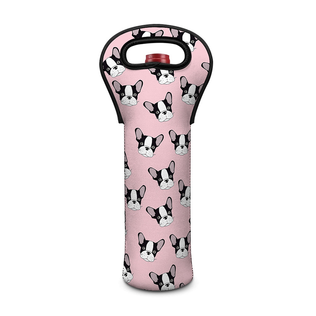 Cartoon French Bulldog Pattern Print Single Neoprene Wine Tote