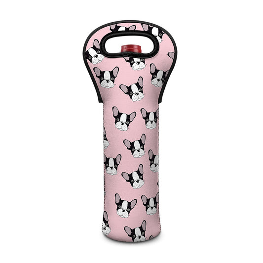 Cartoon French Bulldog Pattern Print Single Neoprene Wine Tote
