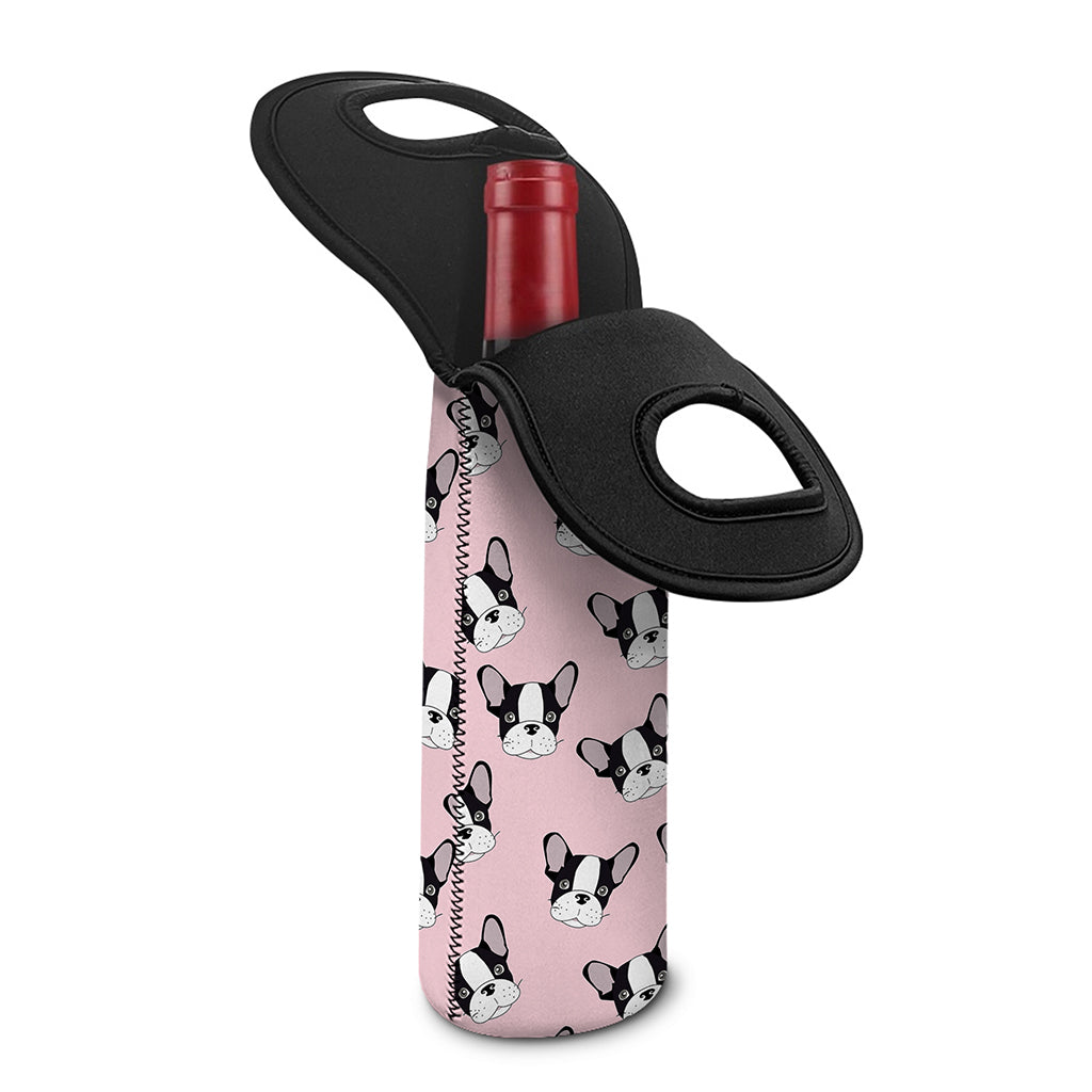 Cartoon French Bulldog Pattern Print Single Neoprene Wine Tote