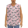 Cartoon French Bulldog Pattern Print Sleeveless Baseball Jersey