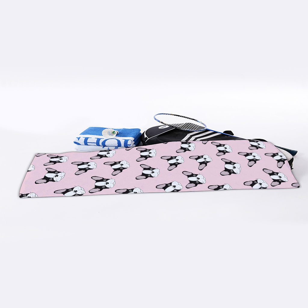 Cartoon French Bulldog Pattern Print Sports Towel