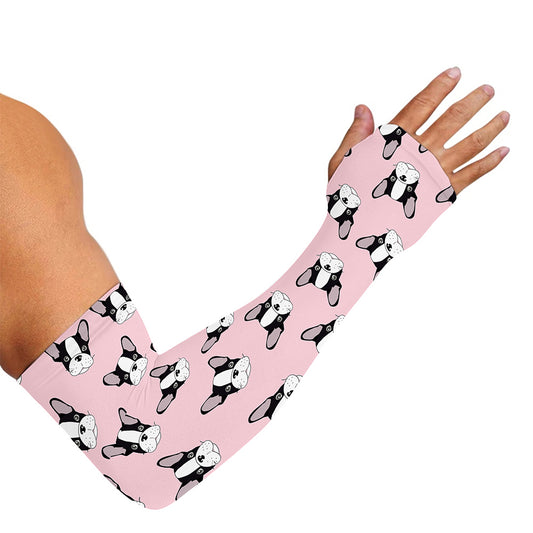 Cartoon French Bulldog Pattern Print Sun Protection Arm Sleeves