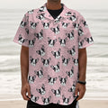 Cartoon French Bulldog Pattern Print Textured Short Sleeve Shirt