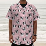 Cartoon French Bulldog Pattern Print Textured Short Sleeve Shirt