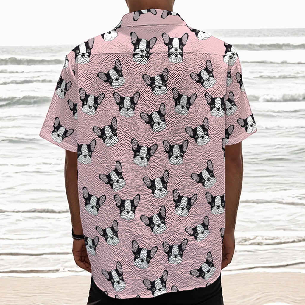 Cartoon French Bulldog Pattern Print Textured Short Sleeve Shirt
