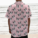 Cartoon French Bulldog Pattern Print Textured Short Sleeve Shirt
