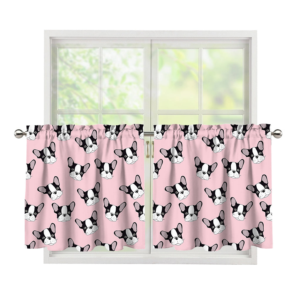 Cartoon French Bulldog Pattern Print Tier Curtains
