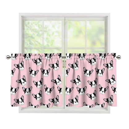 Cartoon French Bulldog Pattern Print Tier Curtains