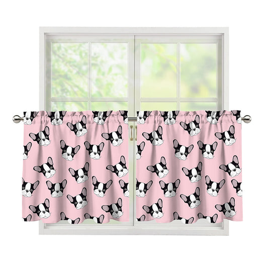 Cartoon French Bulldog Pattern Print Tier Curtains