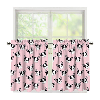 Cartoon French Bulldog Pattern Print Tier Curtains