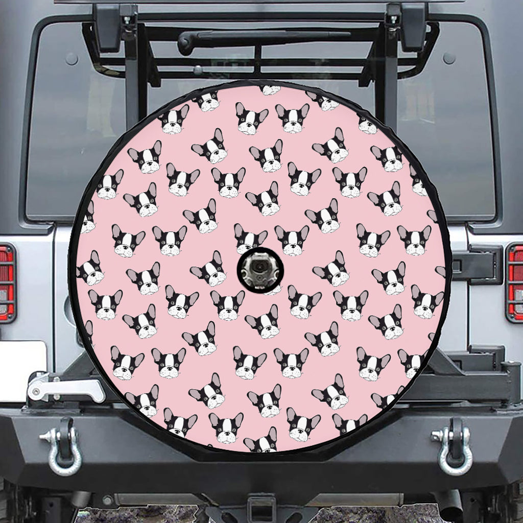 Cartoon French Bulldog Pattern Print Tire Cover With Camera Hole