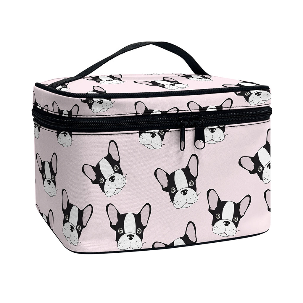 Cartoon French Bulldog Pattern Print Travel Makeup Bag