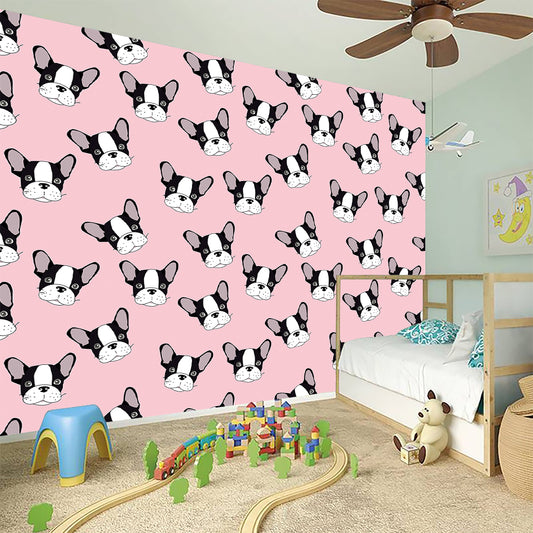 Cartoon French Bulldog Pattern Print Wall Sticker