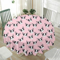 Cartoon French Bulldog Pattern Print Waterproof Round Tablecloth