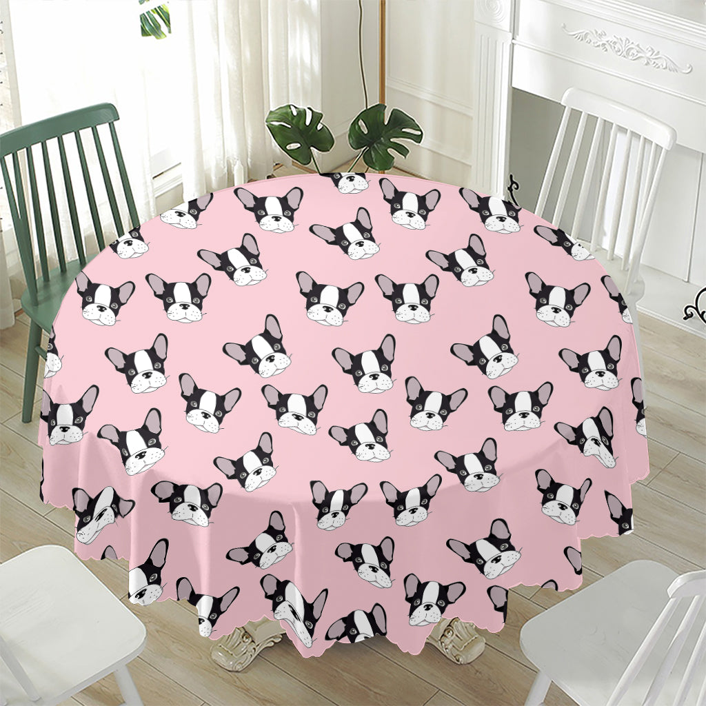 Cartoon French Bulldog Pattern Print Waterproof Round Tablecloth