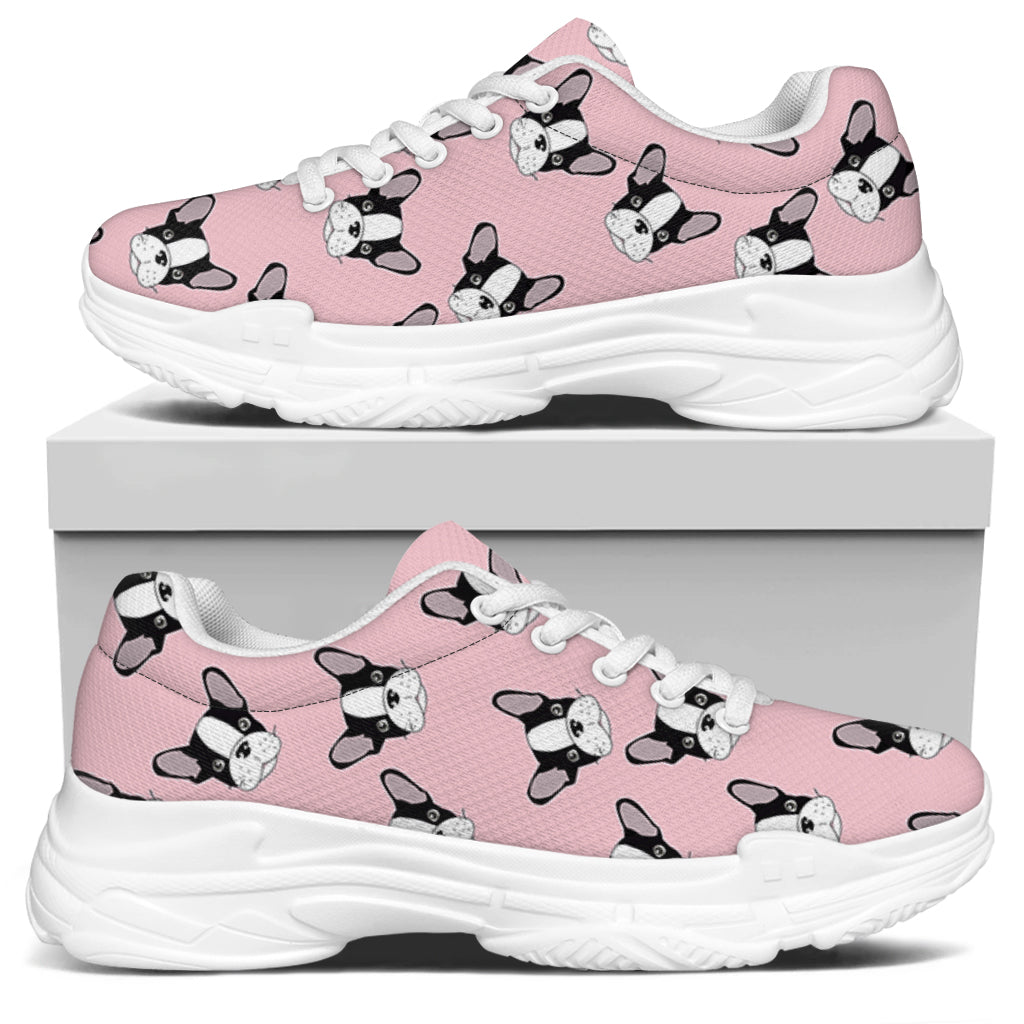 Cartoon French Bulldog Pattern Print White Chunky Shoes