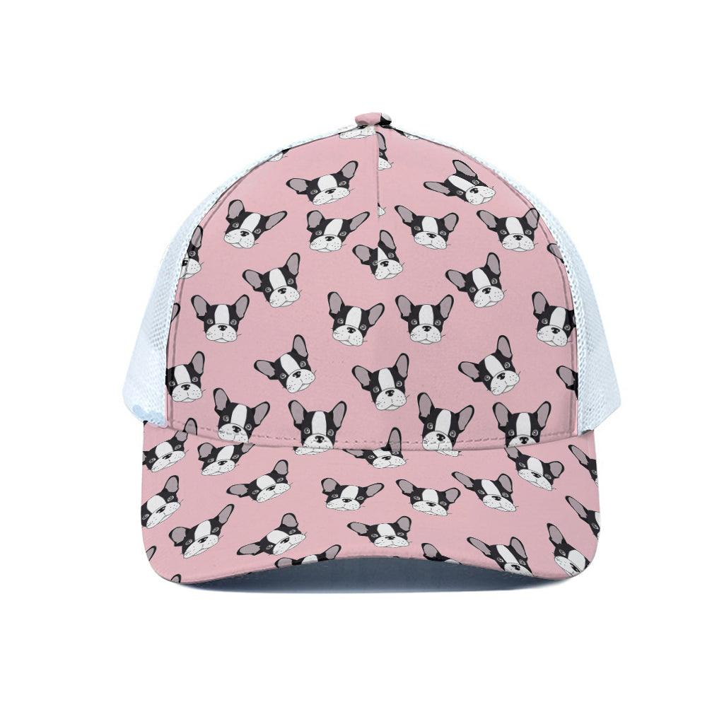 Cartoon French Bulldog Pattern Print White Mesh Trucker Cap