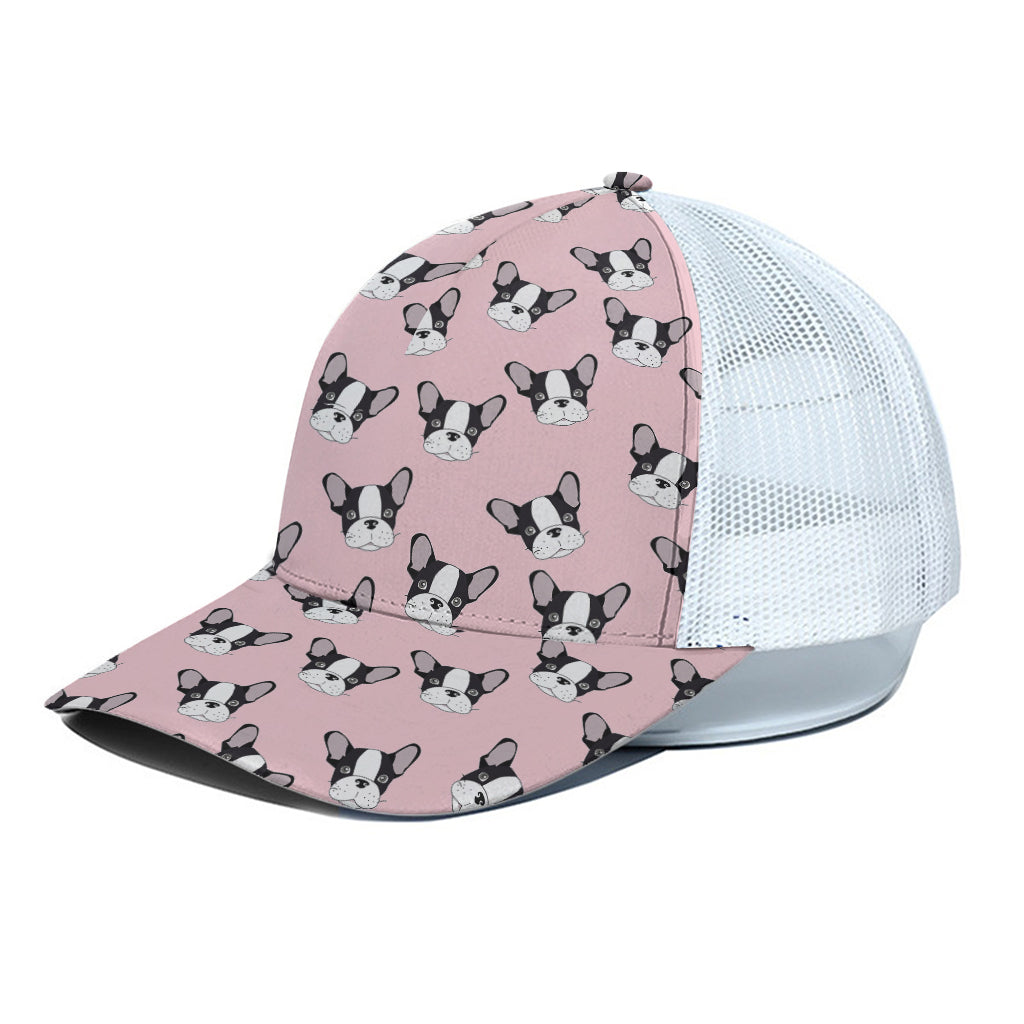 Cartoon French Bulldog Pattern Print White Mesh Trucker Cap