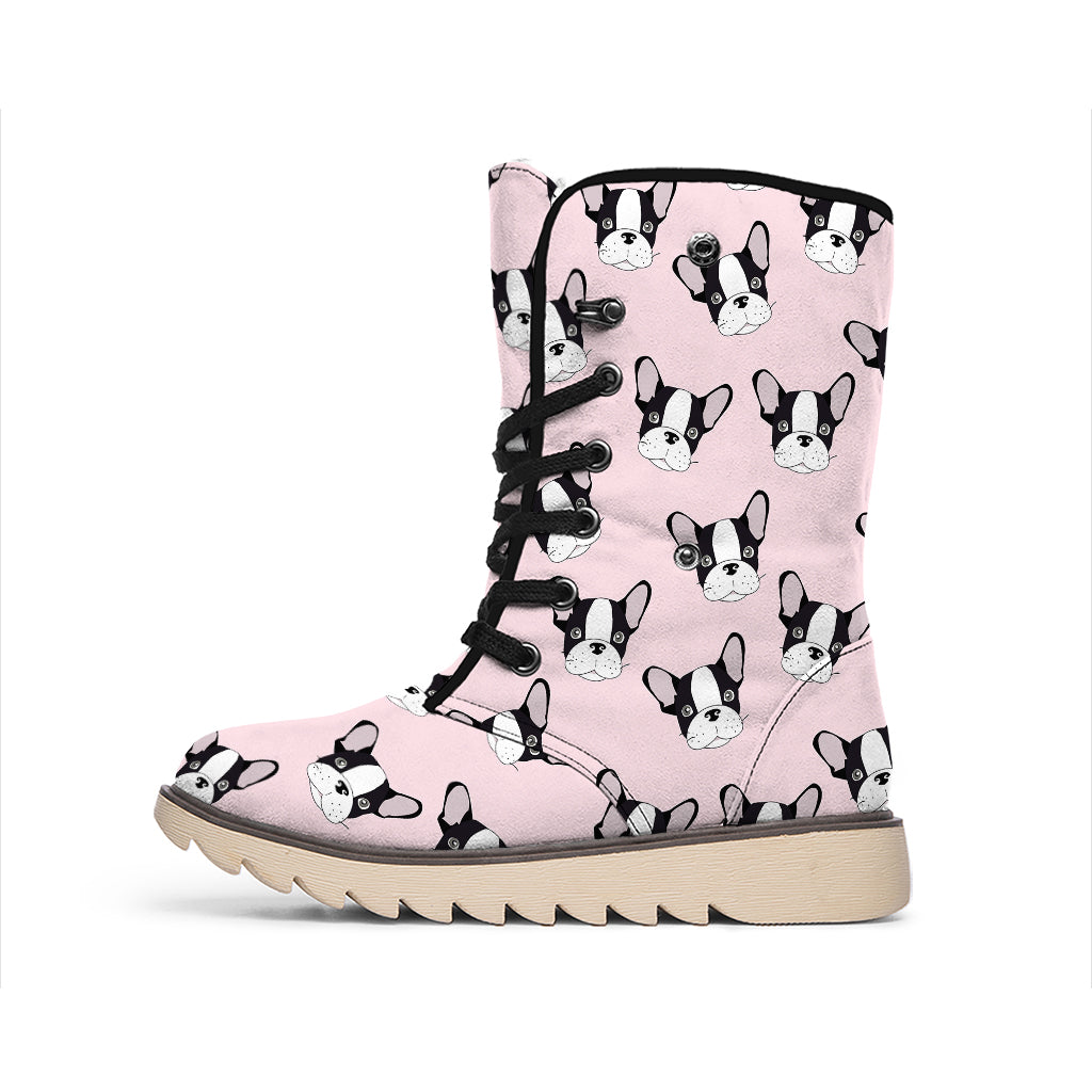 Cartoon French Bulldog Pattern Print Winter Boots