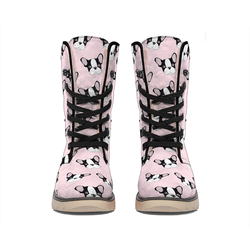 Cartoon French Bulldog Pattern Print Winter Boots