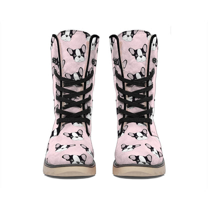 Cartoon French Bulldog Pattern Print Winter Boots
