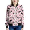 Cartoon French Bulldog Pattern Print Women's Bomber Jacket