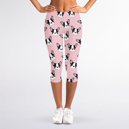 Cartoon French Bulldog Pattern Print Women's Capri Leggings