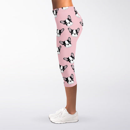 Cartoon French Bulldog Pattern Print Women's Capri Leggings