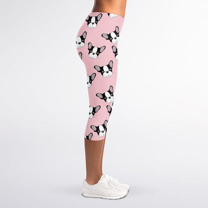Cartoon French Bulldog Pattern Print Women's Capri Leggings