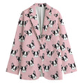 Cartoon French Bulldog Pattern Print Women's Cotton Blazer
