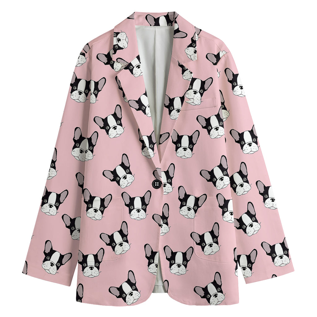 Cartoon French Bulldog Pattern Print Women's Cotton Blazer