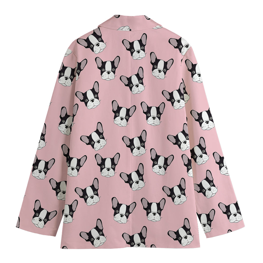 Cartoon French Bulldog Pattern Print Women's Cotton Blazer