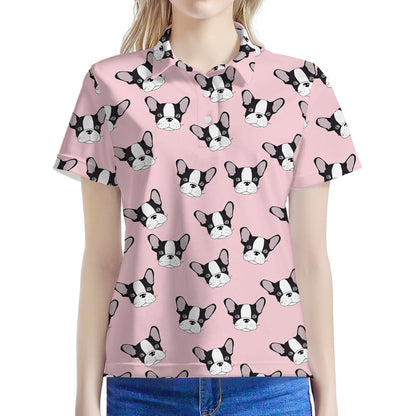 Cartoon French Bulldog Pattern Print Women's Polo Shirt