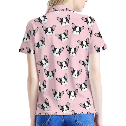 Cartoon French Bulldog Pattern Print Women's Polo Shirt