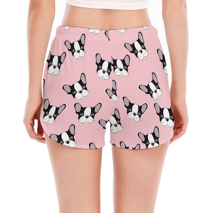 Cartoon French Bulldog Pattern Print Women's Split Running Shorts