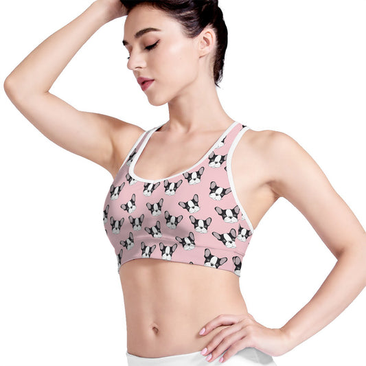 Cartoon French Bulldog Pattern Print Women's Sports Bra
