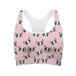 Cartoon French Bulldog Pattern Print Women's Sports Bra