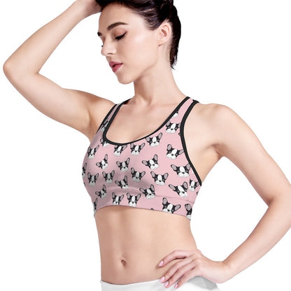 Cartoon French Bulldog Pattern Print Women's Sports Bra