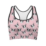 Cartoon French Bulldog Pattern Print Women's Sports Bra