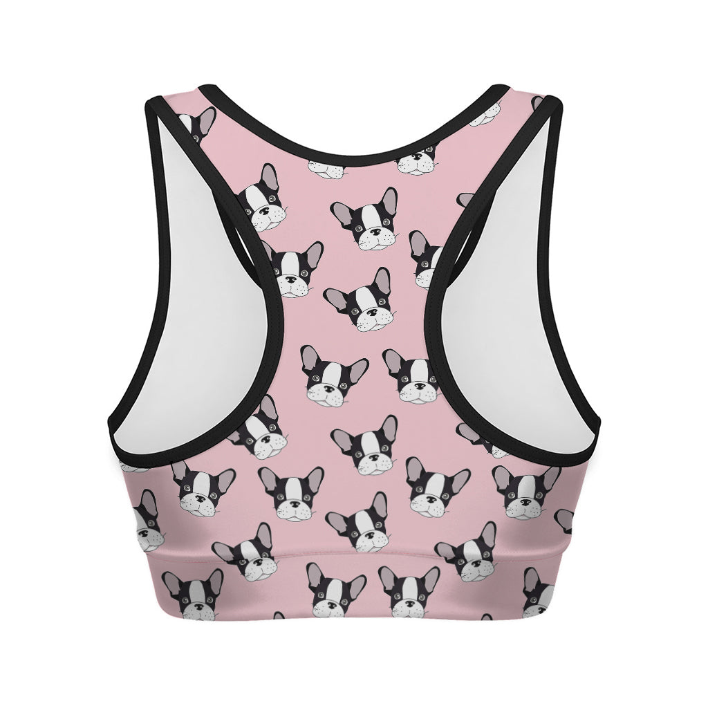 Cartoon French Bulldog Pattern Print Women's Sports Bra