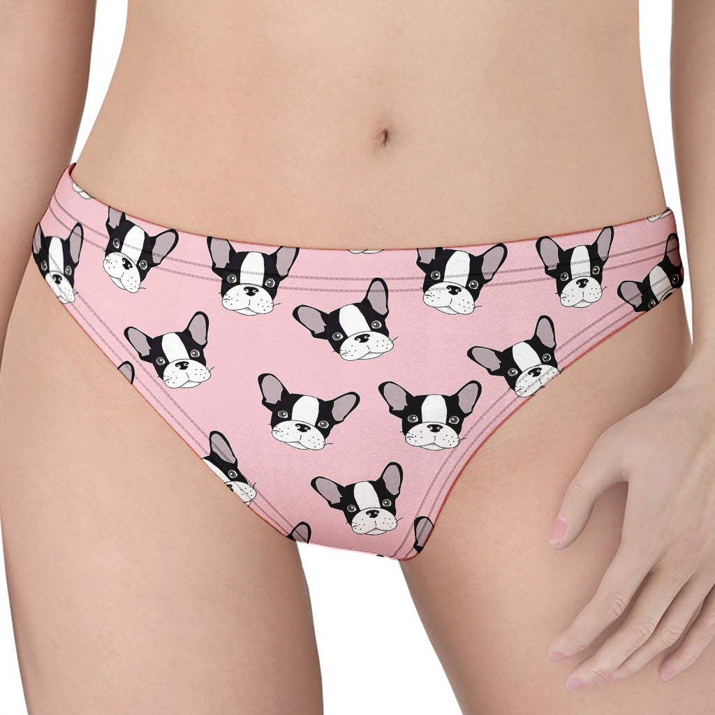 Cartoon French Bulldog Pattern Print Women's Thong