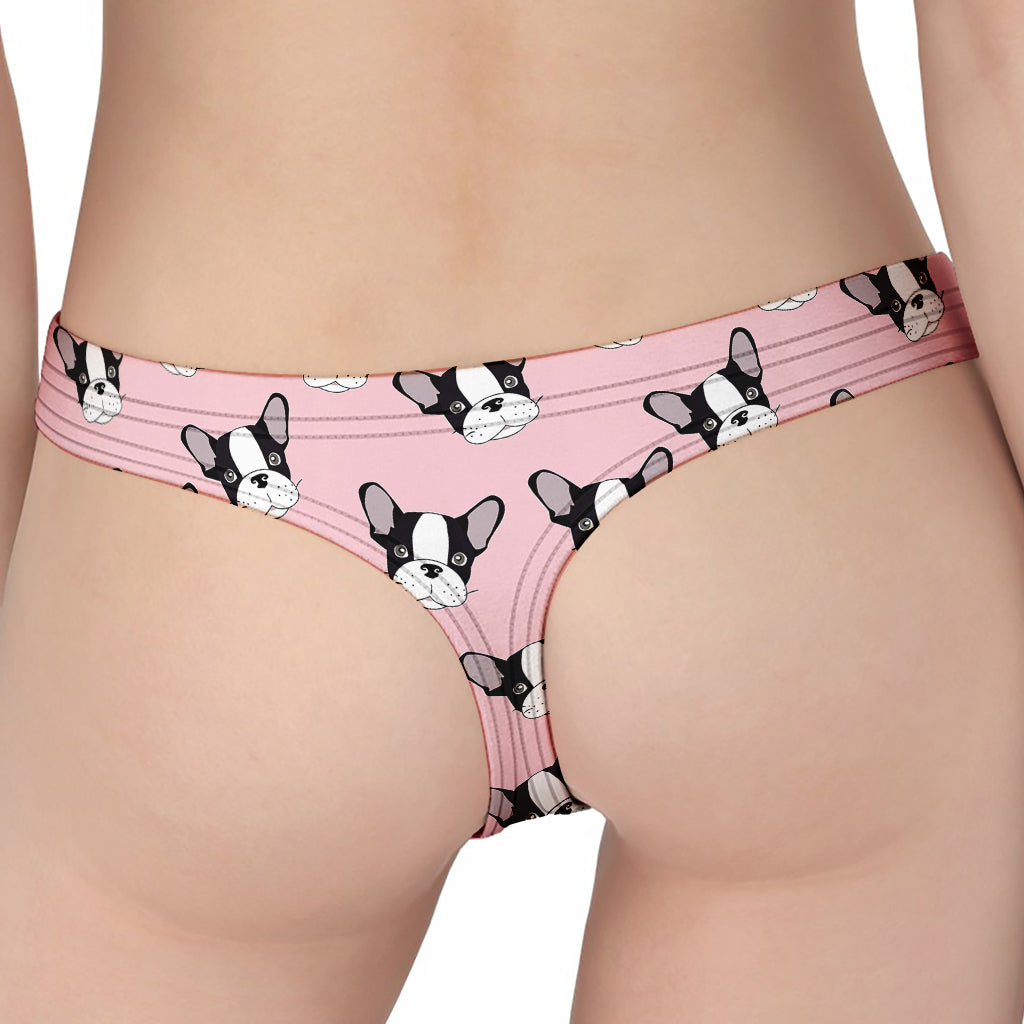 Cartoon French Bulldog Pattern Print Women's Thong