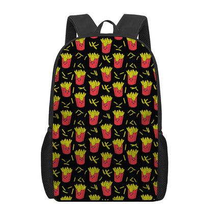 Cartoon French Fries Pattern Print 17 Inch Backpack