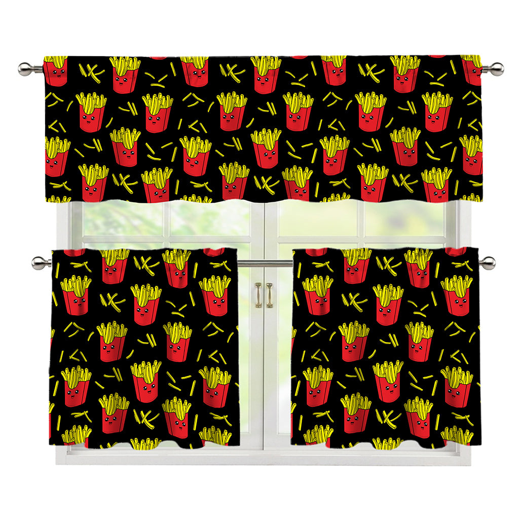Cartoon French Fries Pattern Print 3 Piece Kitchen Curtains